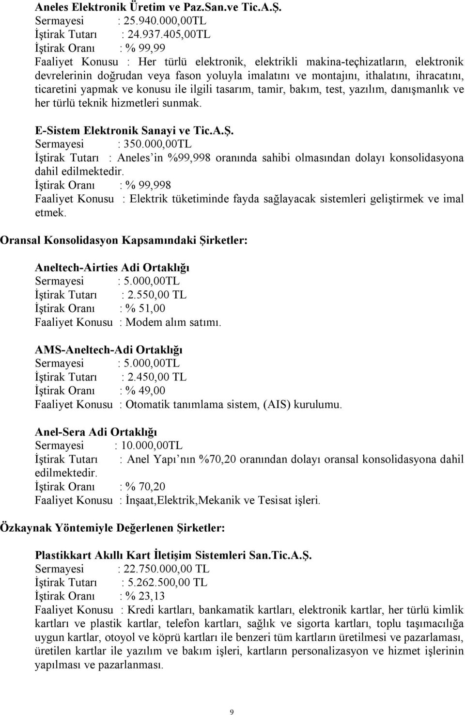 ihracatını, ticaretini yapmak ve konusu ile ilgili tasarım, tamir, bakım, test, yazılım, danışmanlık ve her türlü teknik hizmetleri sunmak. E-Sistem Elektronik Sanayi ve Tic.A.Ş. Sermayesi : 350.