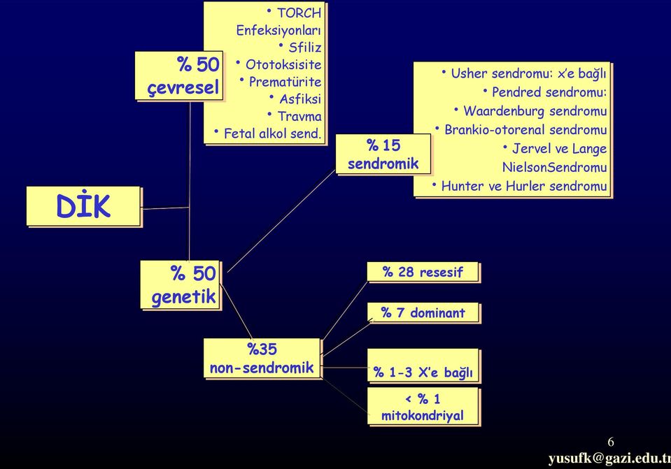 % 15 sendromik Usher sendromu: x e bağlı Pendred sendromu: Waardenburg sendromu