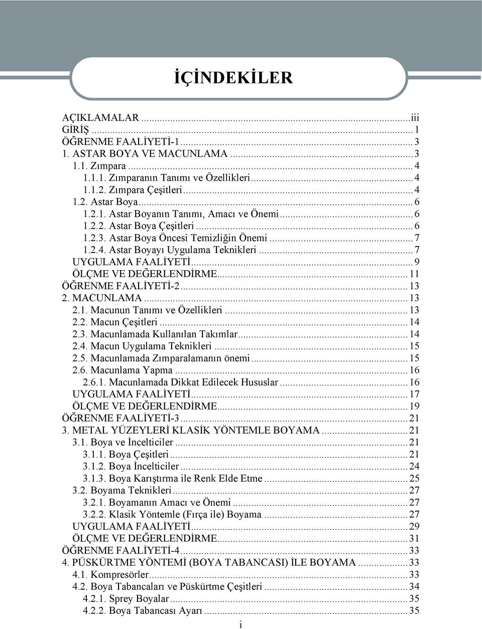 .. 9 ÖLÇME VE DEĞERLENDİRME... 11 ÖĞRENME FAALİYETİ-2... 13 2. MACUNLAMA... 13 2.1. Macunun Tanımı ve Özellikleri...13 2.2. Macun Çeşitleri...14 2.3. Macunlamada Kullanılan Takımlar...14 2.4. Macun Uygulama Teknikleri.