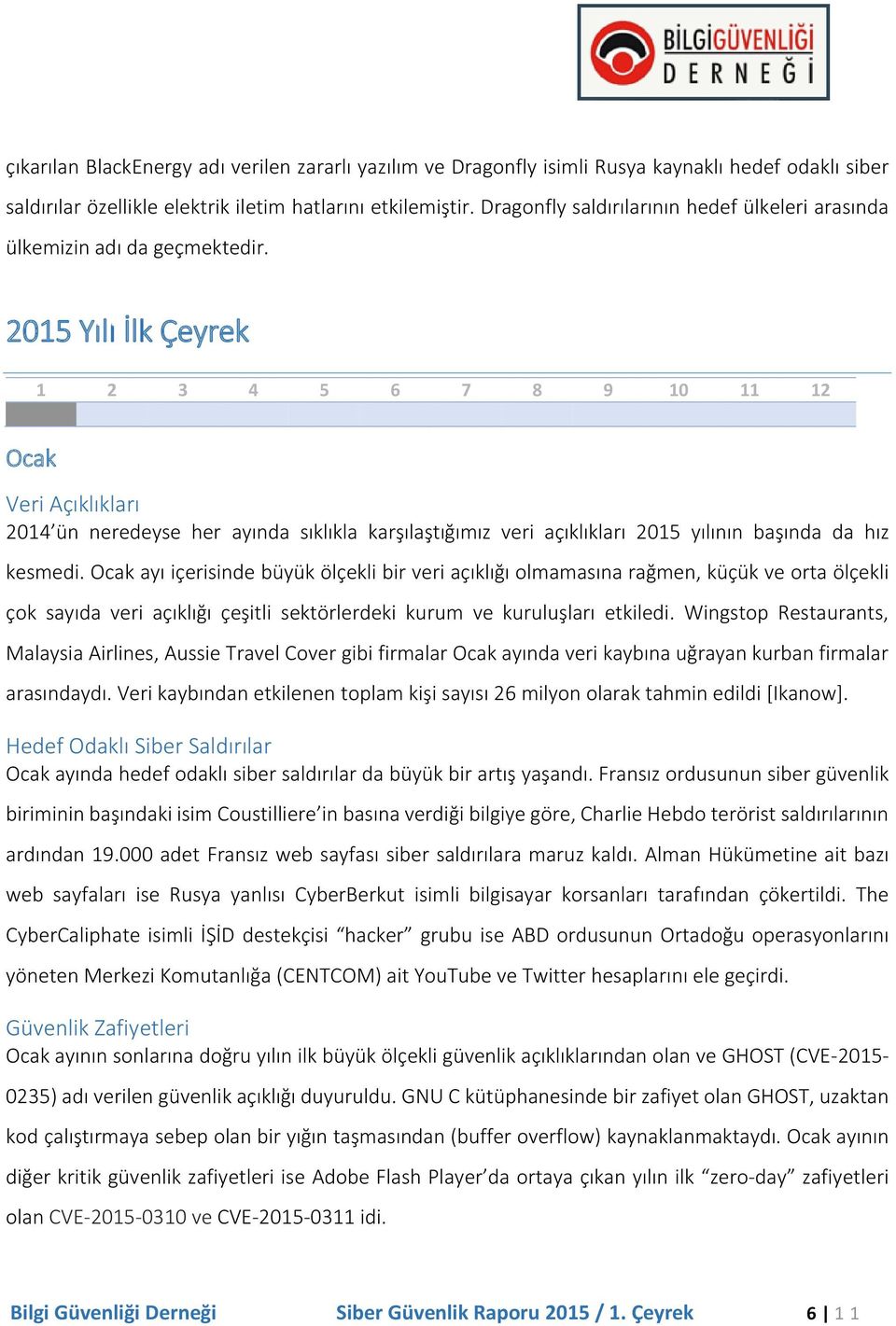 2015 Yılı İlk Çeyrek 1 2 3 4 5 6 7 8 9 10 11 12 Ocak Veri Açıklıkları 2014 ün neredeyse her ayında sıklıkla karşılaştığımız veri açıklıkları 2015 yılının başında da hız kesmedi.