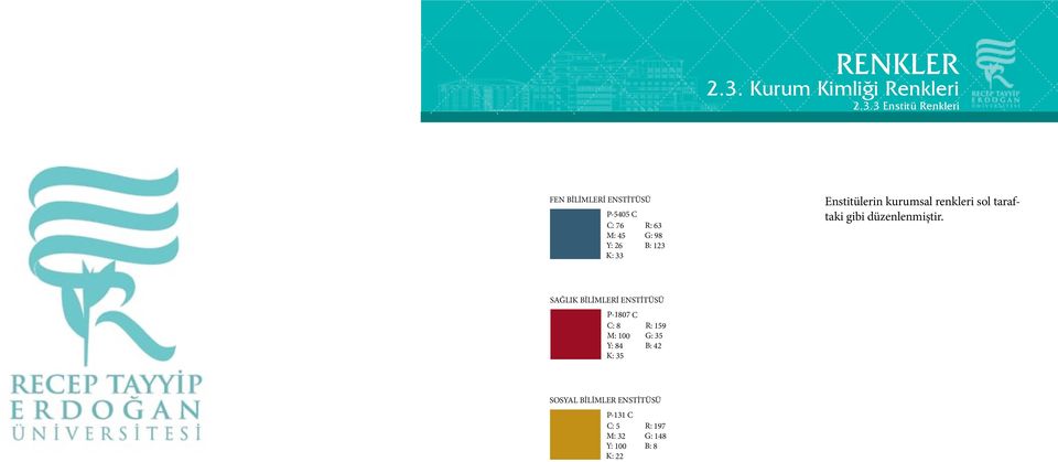 3 Enstitü Renkleri FEN BİLİMLERİ ENSTİTÜSÜ P-5405 C C: 76 M: 45 Y: 26 K: 33 R: 63 G: 98