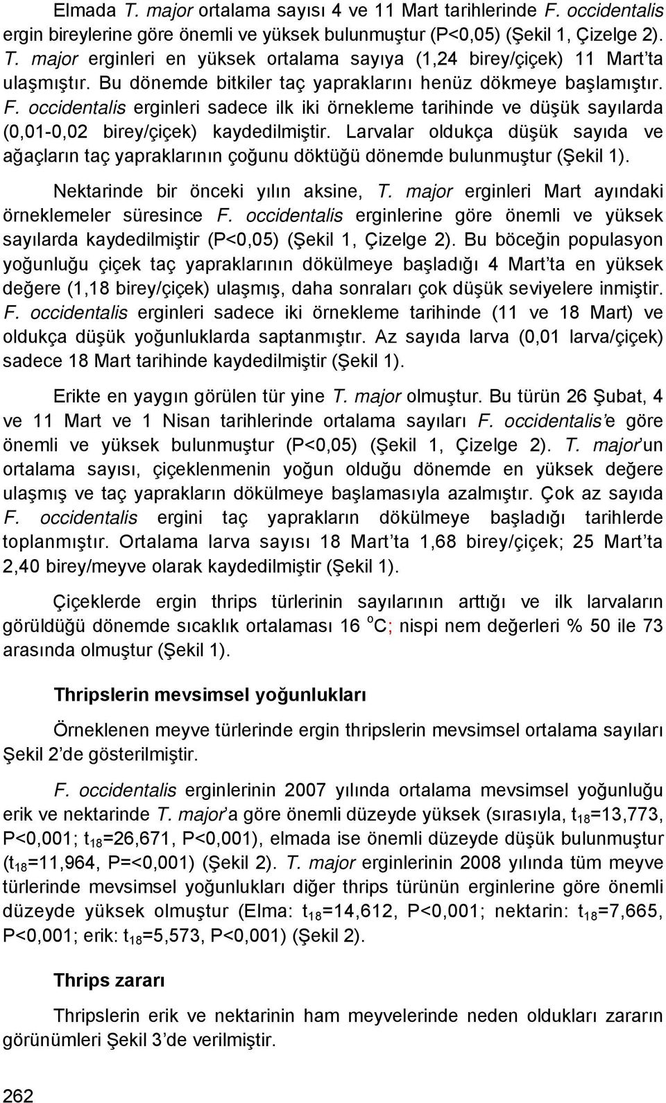 Larvalar oldukça düşük sayıda ve ağaçların taç yapraklarının çoğunu döktüğü dönemde bulunmuştur (Şekil ). Nektarinde bir önceki yılın aksine, T. major erginleri Mart ayındaki örneklemeler süresince F.