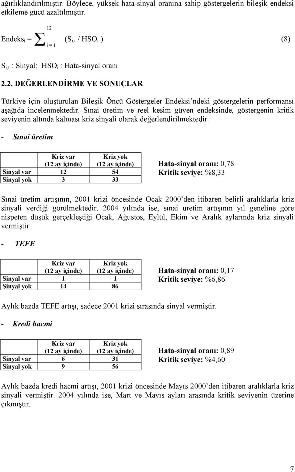 Sınai üretim ve reel kesim güven endeksinde, göstergenin kritik seviyenin altında kalması kriz sinyali olarak değerlendirilmektedir.