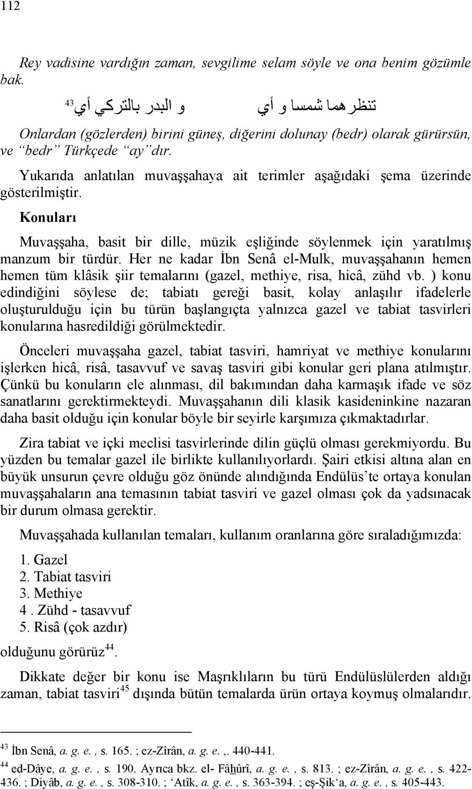 Yukarıda anlatılan muvaşşahaya ait terimler aşağıdaki şema üzerinde gösterilmiştir. Konuları Muvaşşaha, basit bir dille, müzik eşliğinde söylenmek için yaratılmış manzum bir türdür.