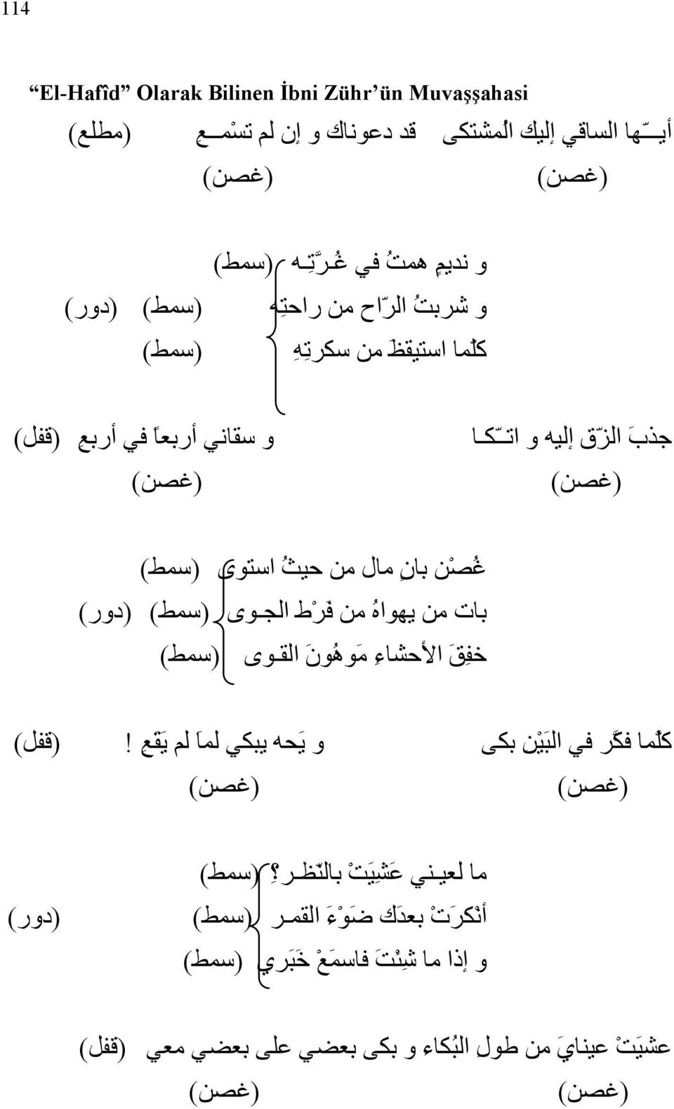 (سمط) بات من يهواه من ف ر ط الجوى (سمط) خف ق الا حشاء م وه ون القوى (دور) آ لما ف كر في الب ي ن بكى و ي حه يبكي لما لم ي ق ع!