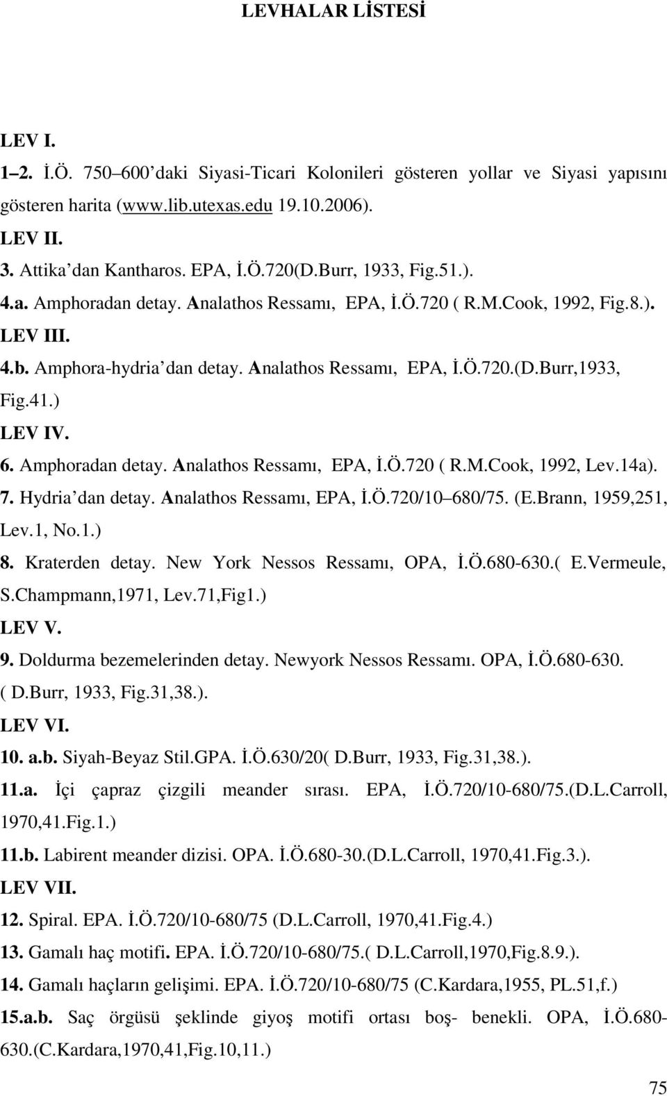 ) LEV IV. 6. Amphoradan detay. Analathos Ressamı, EPA, İ.Ö.720 ( R.M.Cook, 1992, Lev.14a). 7. Hydria dan detay. Analathos Ressamı, EPA, İ.Ö.720/10 680/75. (E.Brann, 1959,251, Lev.1, No.1.) 8.