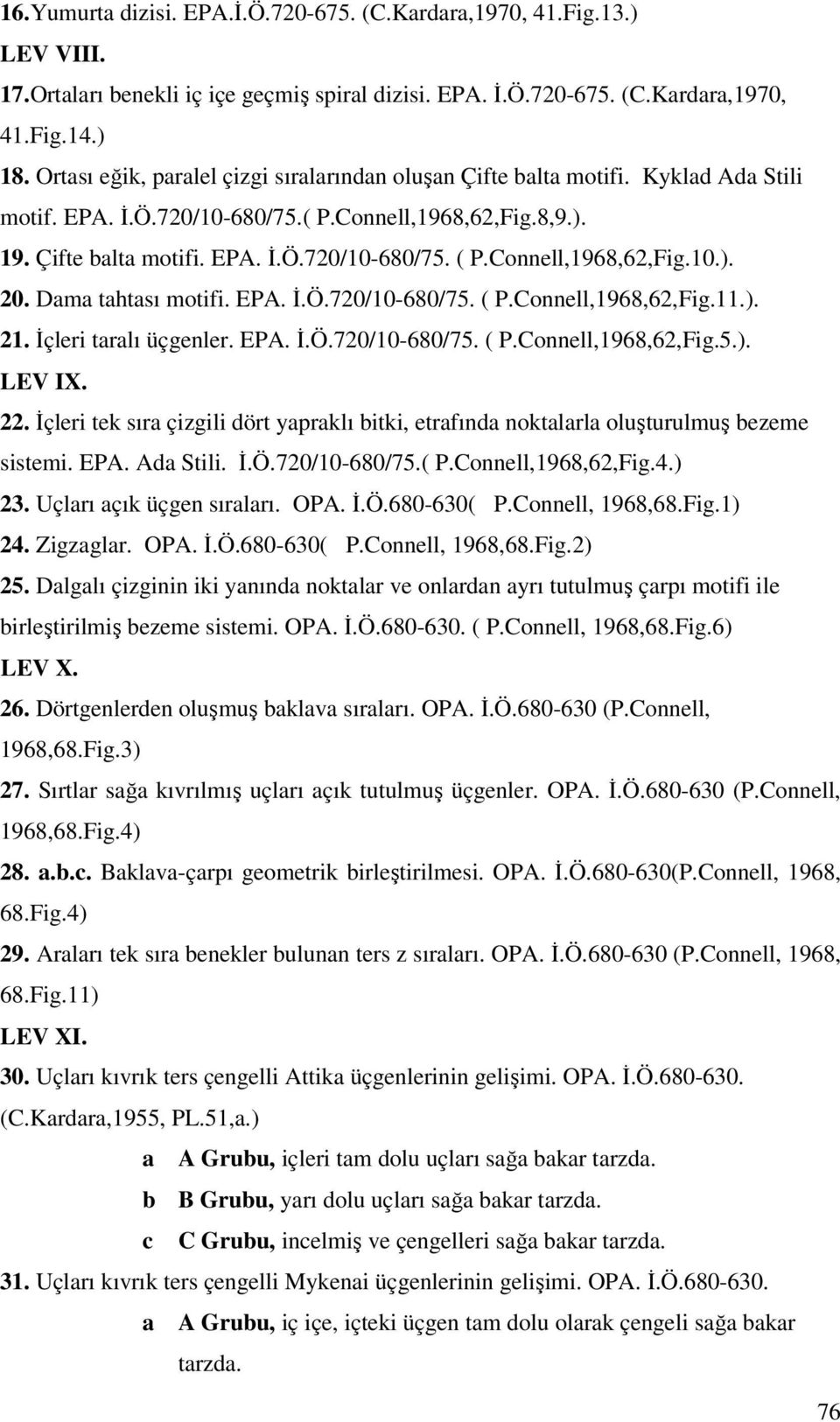 Connell,1968,62,Fig.10.). 20. Dama tahtası motifi. EPA. İ.Ö.720/10-680/75. ( P.Connell,1968,62,Fig.11.). 21. İçleri taralı üçgenler. EPA. İ.Ö.720/10-680/75. ( P.Connell,1968,62,Fig.5.). LEV IX. 22.