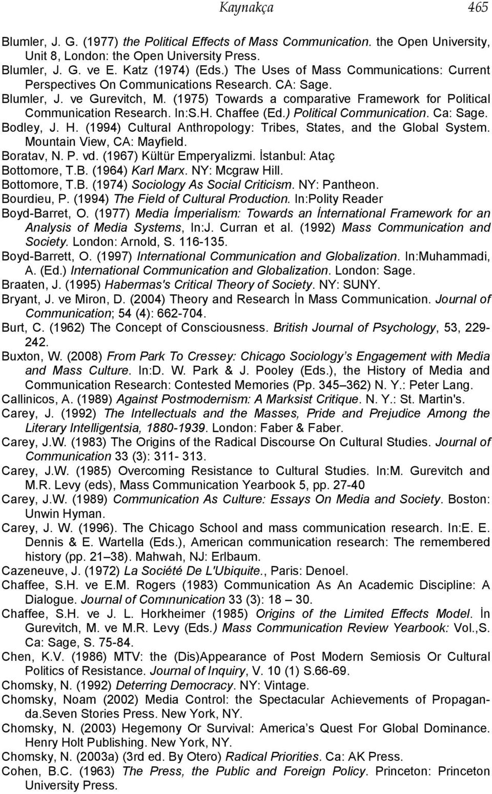 In:S.H. Chaffee (Ed.) Political Communication. Ca: Sage. Bodley, J. H. (1994) Cultural Anthropology: Tribes, States, and the Global System. Mountain View, CA: Mayfield. Boratav, N. P. vd.