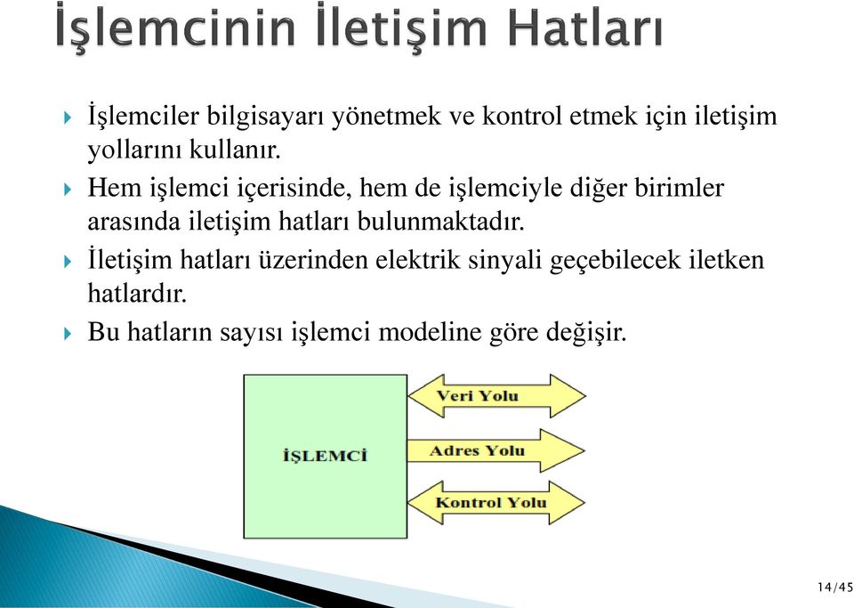 Hem işlemci içerisinde, hem de işlemciyle diğer birimler arasında iletişim