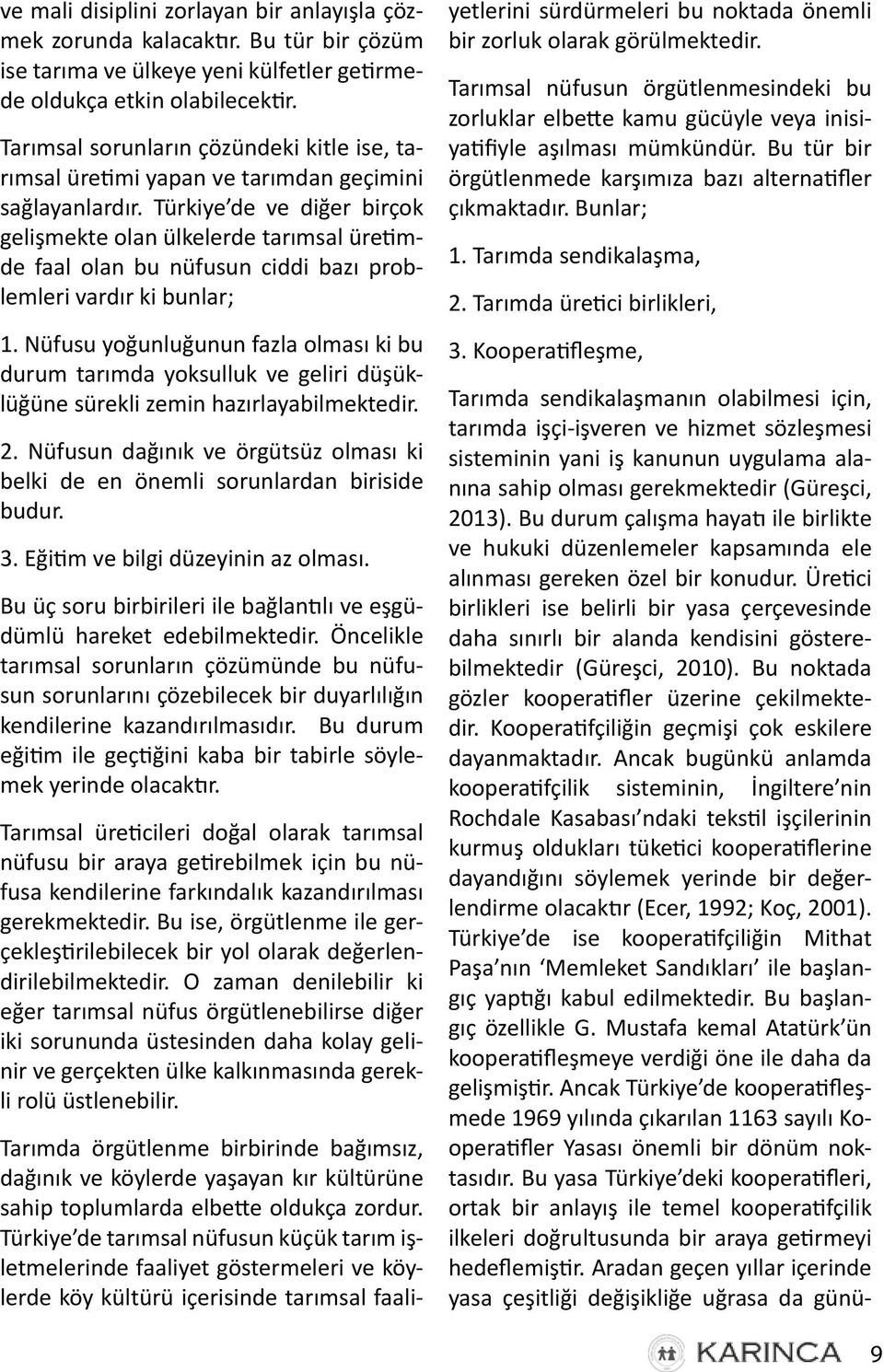 Türkiye de ve diğer birçok gelişmekte olan ülkelerde tarımsal üretimde faal olan bu nüfusun ciddi bazı problemleri vardır ki bunlar; 1.