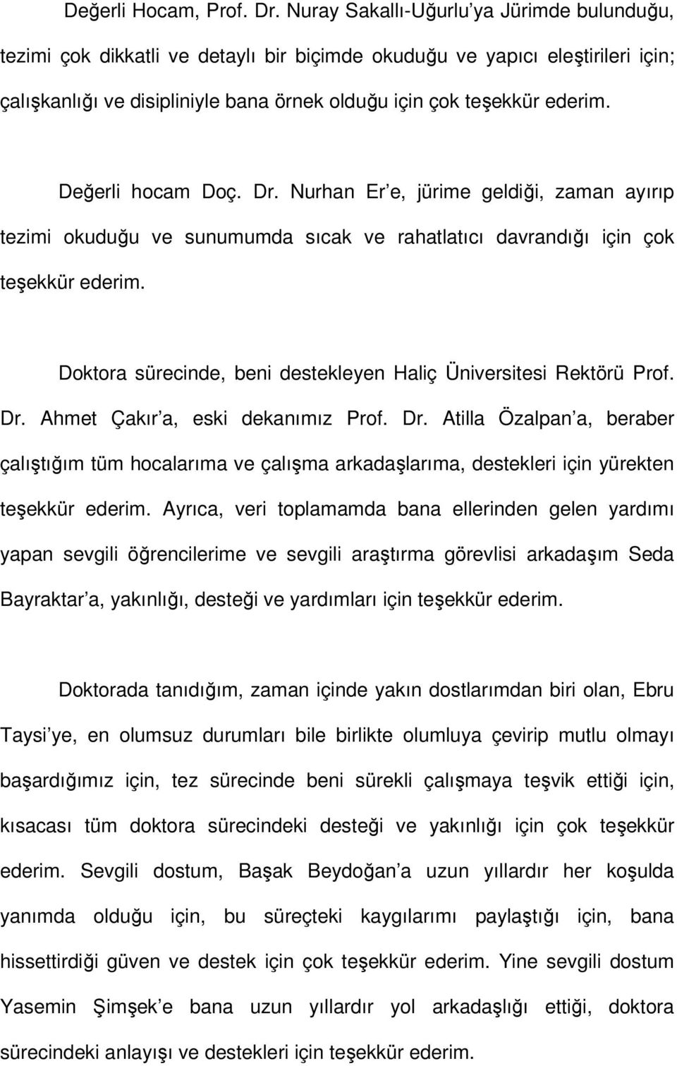 Değerli hocam Doç. Dr. Nurhan Er e, jürime geldiği, zaman ayırıp tezimi okuduğu ve sunumumda sıcak ve rahatlatıcı davrandığı için çok teşekkür ederim.