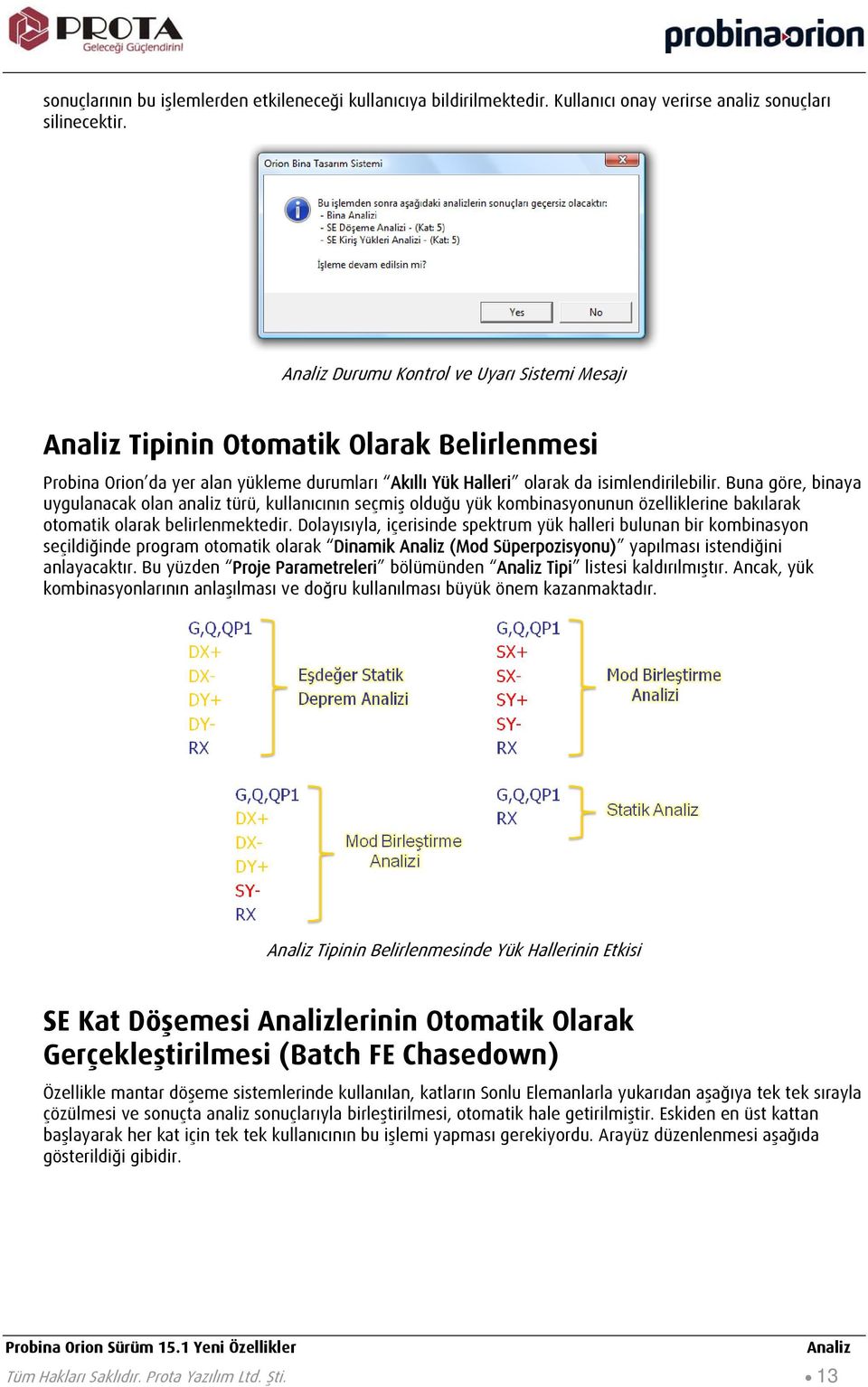 Buna göre, binaya uygulanacak olan analiz türü, kullanıcının seçmiş olduğu yük kombinasyonunun özelliklerine bakılarak otomatik olarak belirlenmektedir.