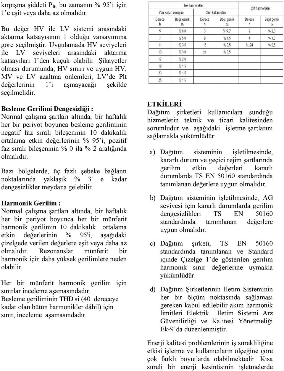 Şikayetler olması durumunda, HV sınırı ve uygun HV, MV ve LV azaltma önlemleri, LV de Plt değerlerinin 1 i aşmayacağı şekilde seçilmelidir.