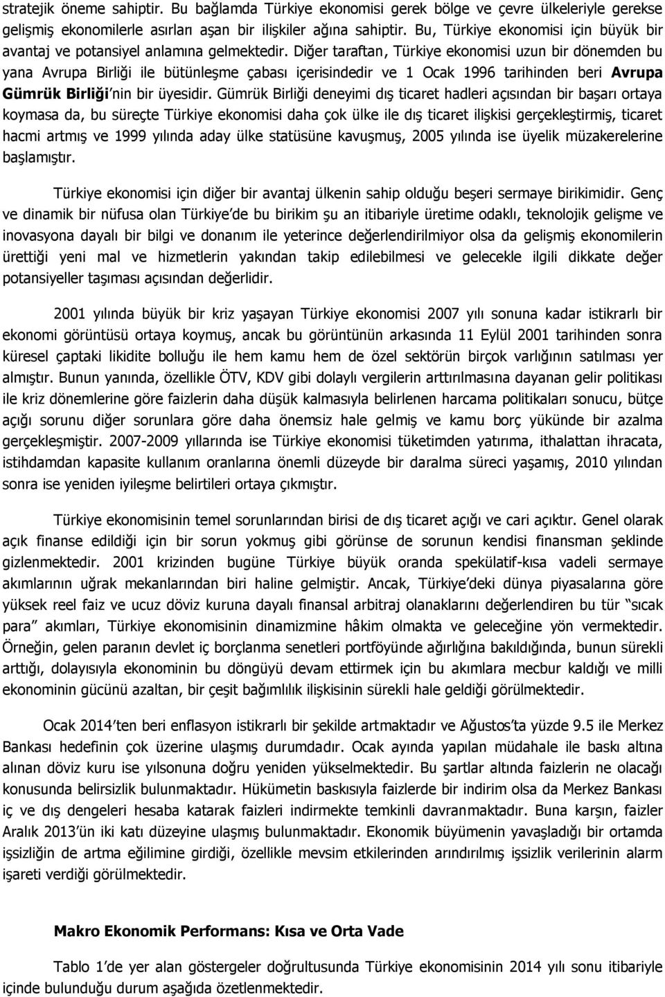 Diğer taraftan, Türkiye ekonomisi uzun bir dönemden bu yana Avrupa Birliği ile bütünleşme çabası içerisindedir ve 1 Ocak 1996 tarihinden beri Avrupa Gümrük Birliği nin bir üyesidir.