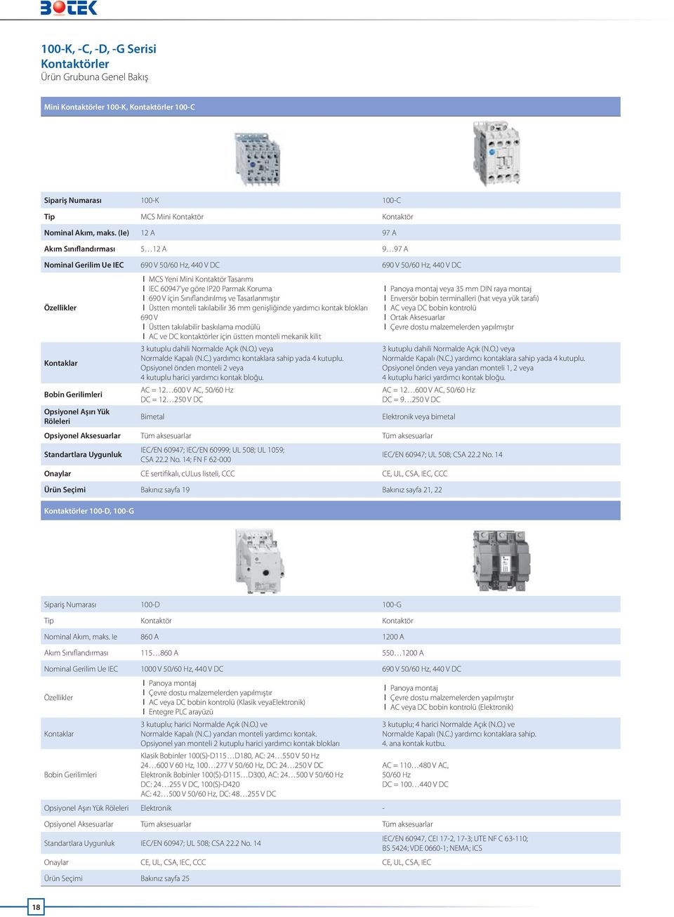 IEC 60947 ye göre IP20 Parmak Koruma I 690 V için Sınıflandırılmış ve Tasarlanmıştır I Üstten monteli takılabilir 36 mm genişliğinde yardımcı kontak blokları 690 V I Üstten takılabilir baskılama