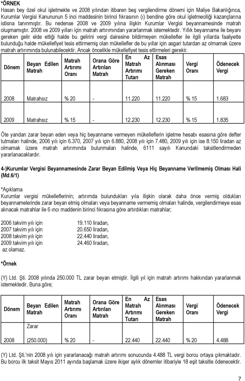 2008 ve 2009 yılları için matrah artırımından yararlanmak istemektedir.