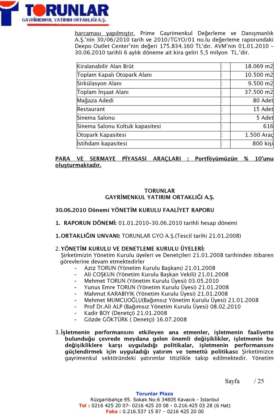 500 m2 Toplam İnşaat Alanı : 37.500 m2 Mağaza Adedi : 80 Adet Restaurant : 15 Adet Sinema Salonu : 5 Adet Sinema Salonu Koltuk kapasitesi : 616 Otopark Kapasitesi : 1.