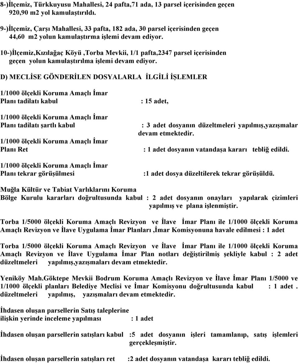 10-)İlçemiz,Kızılağaç Köyü,Torba Mevkii, 1/1 pafta,2347 parsel içerisinden geçen yolun kamulaştırılma işlemi devam ediyor.