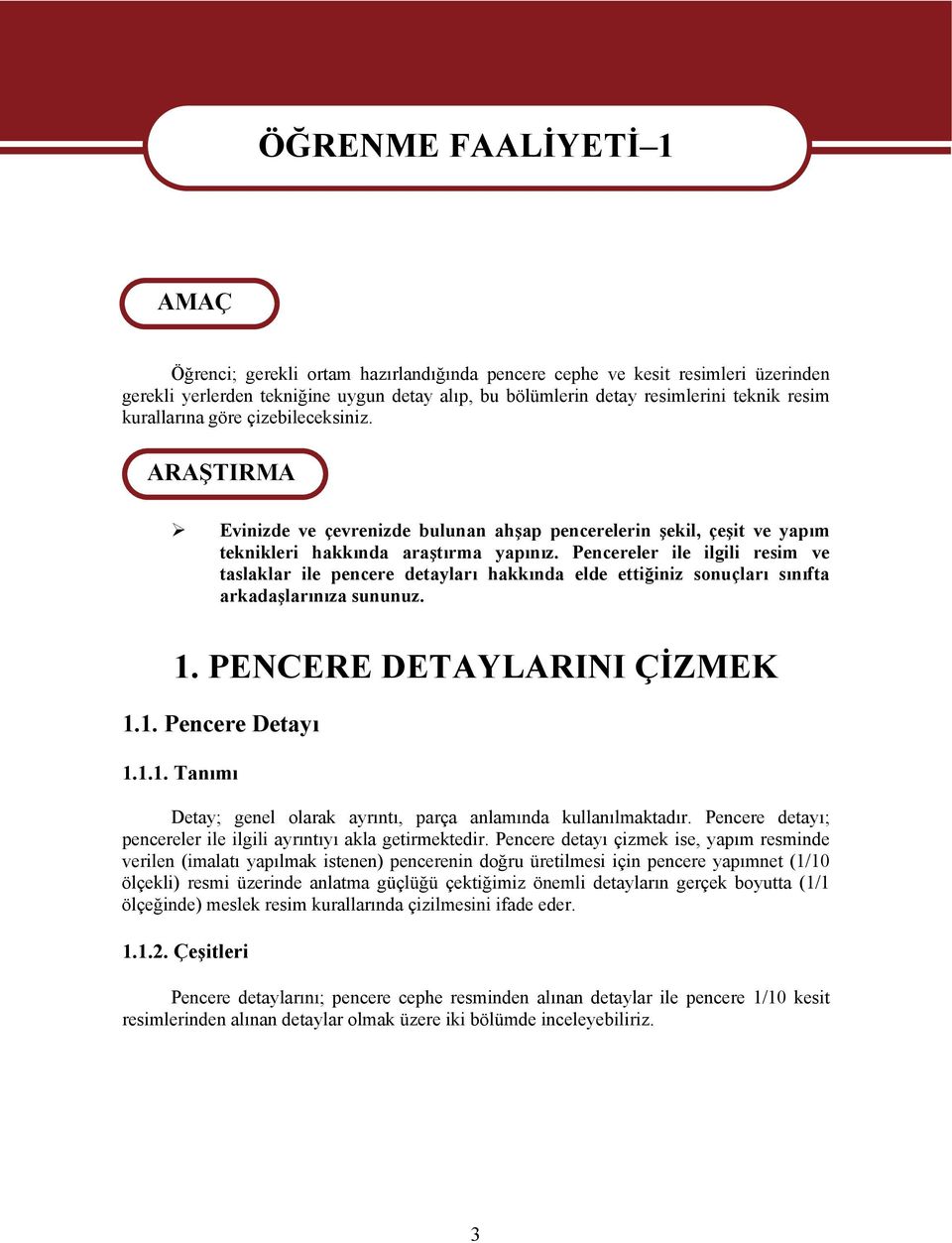 Pencereler ile ilgili resim ve taslaklar ile pencere detayları hakkında elde ettiğiniz sonuçları sınıfta arkadaşlarınıza sununuz. 1.