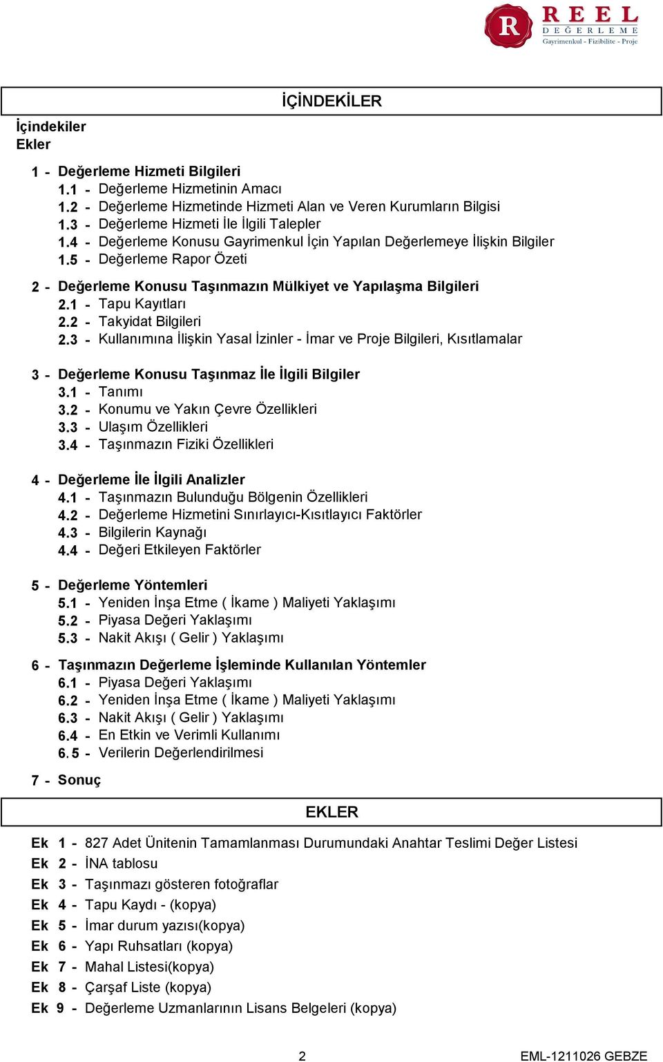 1 - Tapu Kayıtları 2.2 - Takyidat Bilgileri 2.3 - Kullanımına İlişkin Yasal İzinler - İmar ve Proje Bilgileri, Kısıtlamalar 3-4 - 5-6 - 7 - Değerleme Konusu Taşınmaz İle İlgili Bilgiler 3.