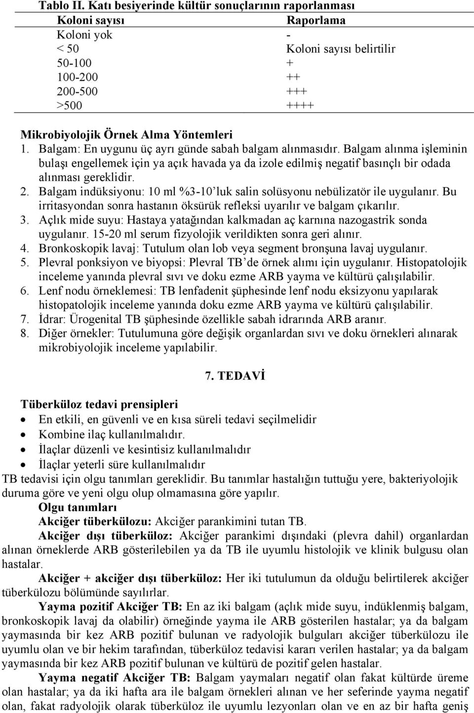 Balgam: En uygunu üç ayrı günde sabah balgam alınmasıdır. Balgam alınma işleminin bulaşı engellemek için ya açık havada ya da izole edilmiş negatif basınçlı bir odada alınması gereklidir. 2.