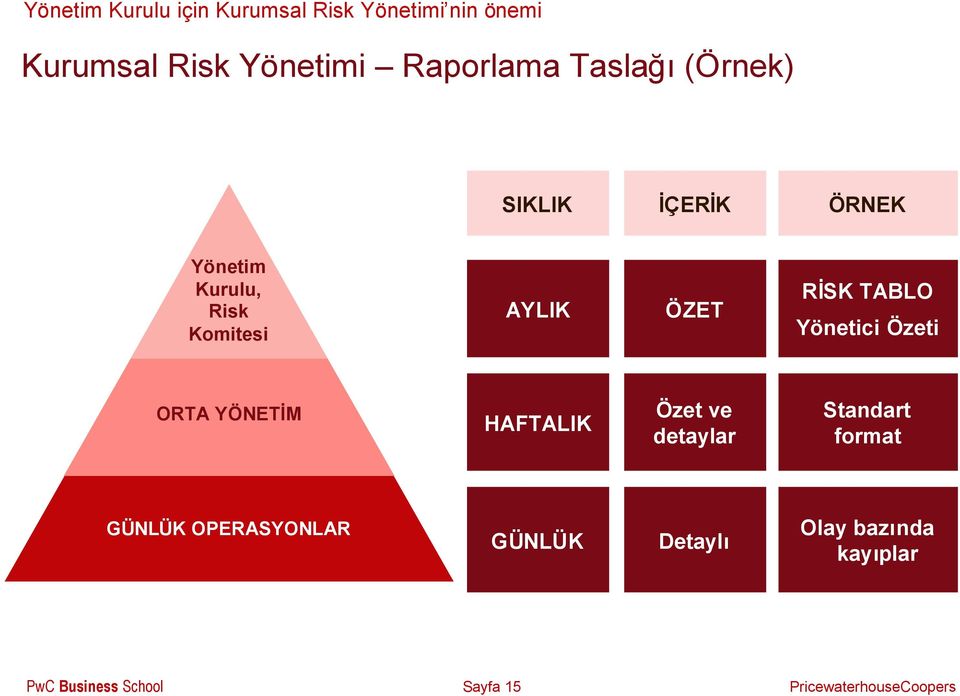 AYLIK ÖZET RİSK TABLO Yönetici Özeti ORTA YÖNETİM HAFTALIK Özet ve detaylar