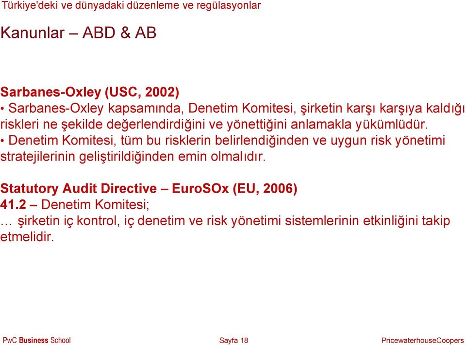 Denetim Komitesi, tüm bu risklerin belirlendiğinden ve uygun risk yönetimi stratejilerinin geliştirildiğinden emin olmalıdır.