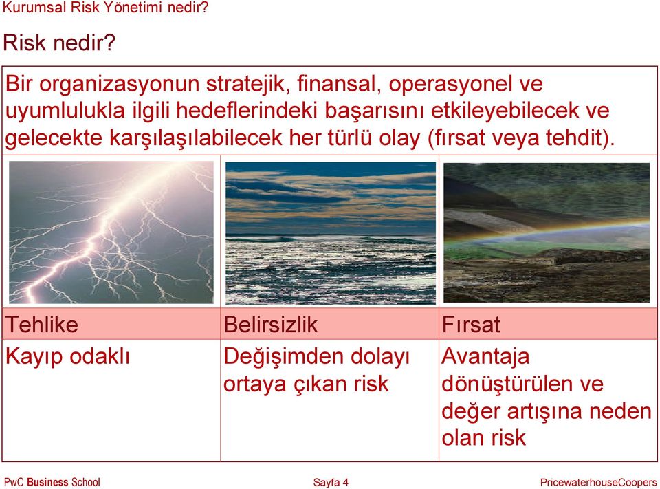 başarısınıetkileyebilecek ve gelecekte karşılaşılabilecek her türlü olay (fırsat veya