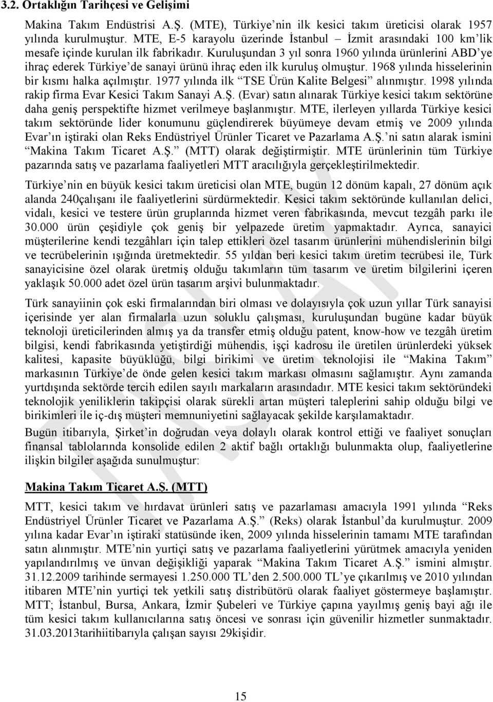 KuruluĢundan 3 yıl sonra 1960 yılında ürünlerini ABD ye ihraç ederek Türkiye de sanayi ürünü ihraç eden ilk kuruluģ olmuģtur. 1968 yılında hisselerinin bir kısmı halka açılmıģtır.