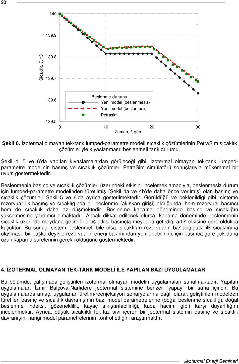 ekil 4, 5 ve 6 da yapılan kıyaslamalardan görülecei gibi, izotermal olmayan tek-tank lumpedparametre modelinin basınç ve sıcaklık çözümleri PetraSim simülatörü sonuçlarıyla mükemmel bir uyum