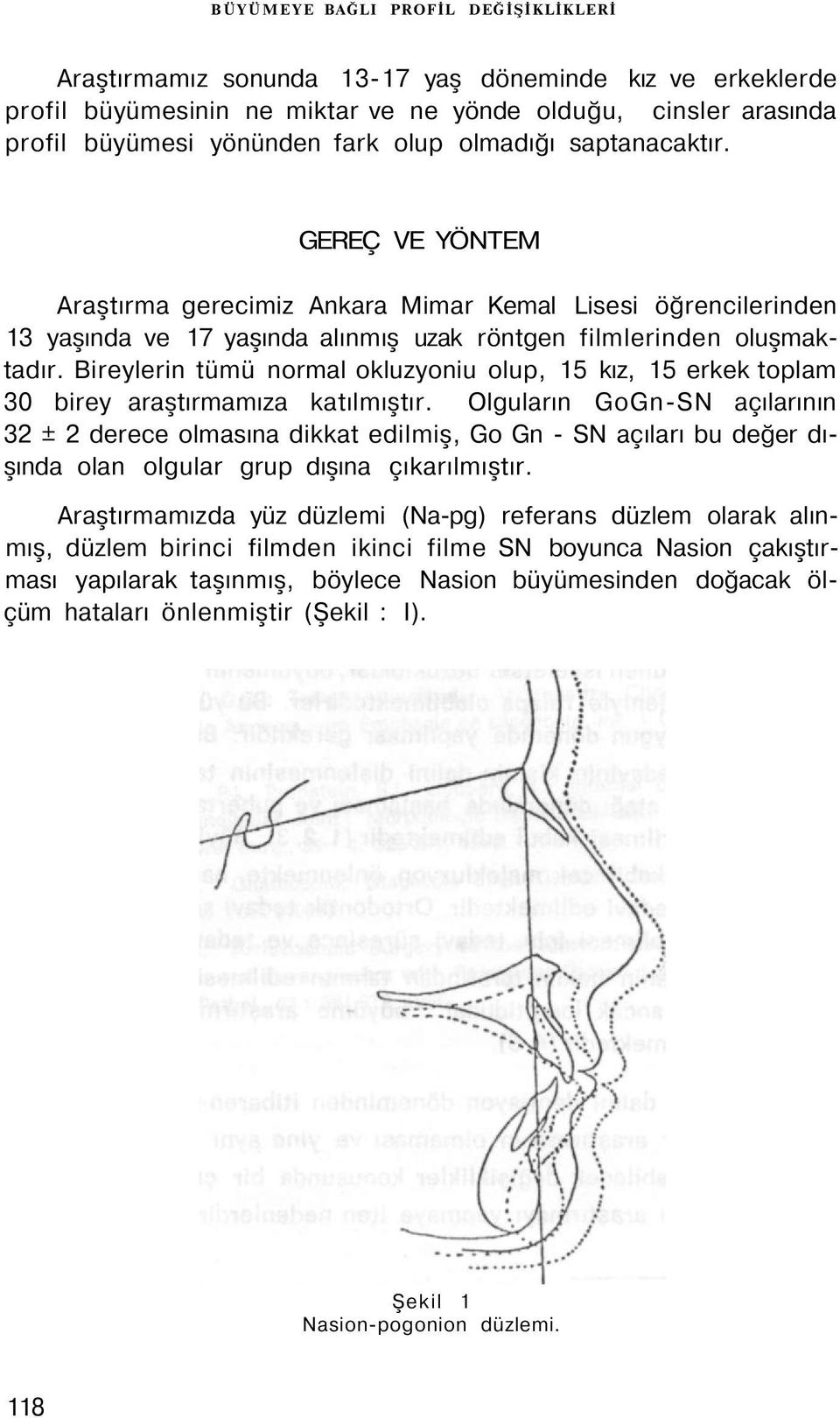 Bireylerin tümü normal okluzyoniu olup, 15 kız, 15 erkek toplam 30 birey araştırmamıza katılmıştır.