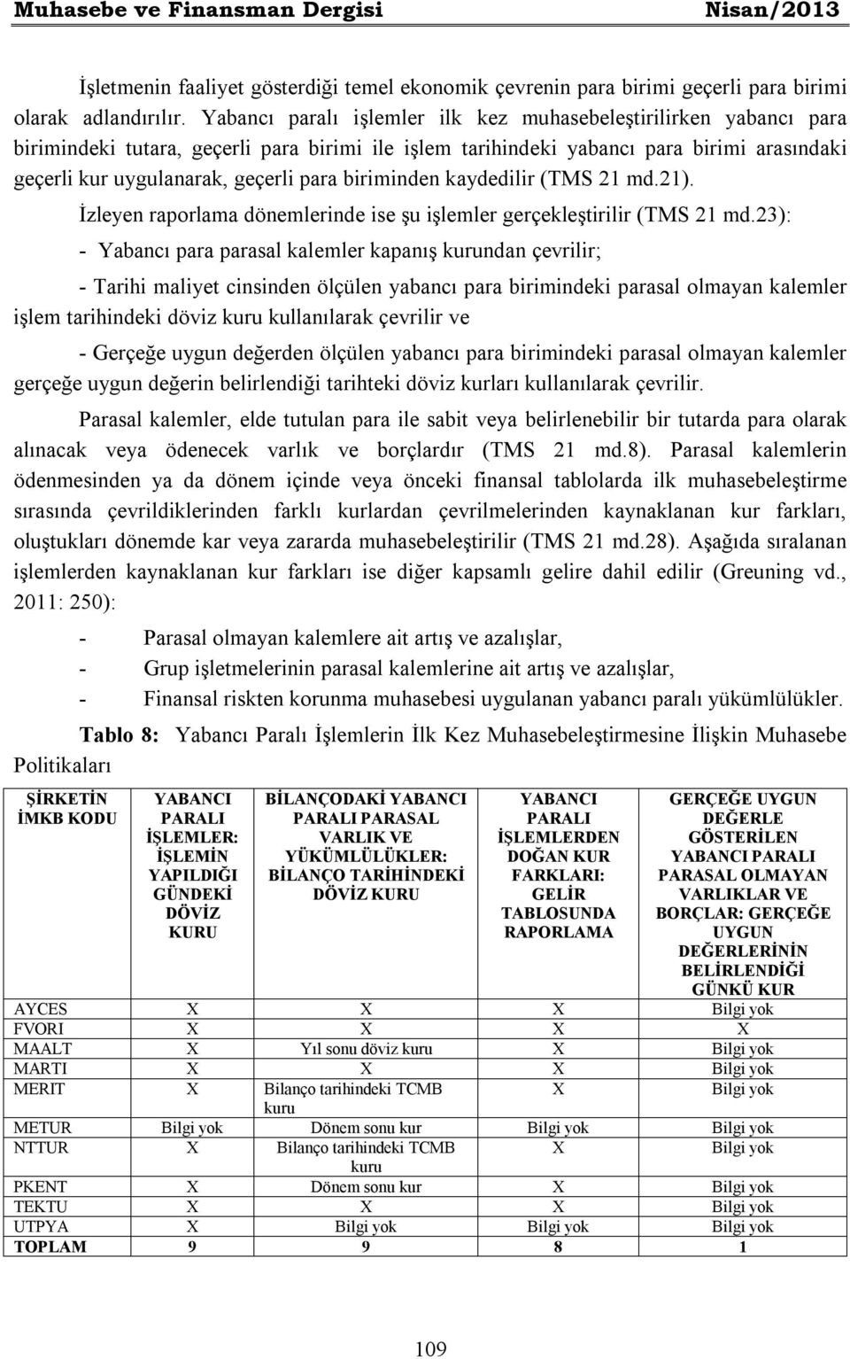 biriminden kaydedilir (TMS 21 md.21). İzleyen raporlama dönemlerinde ise şu işlemler gerçekleştirilir (TMS 21 md.