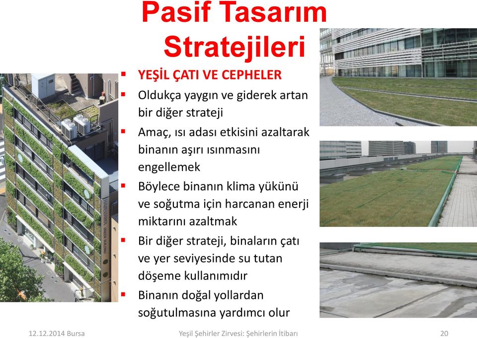 harcanan enerji miktarını azaltmak Bir diğer strateji, binaların çatı ve yer seviyesinde su tutan döşeme