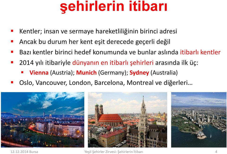 itibariyle dünyanın en itibarlı şehirleri arasında ilk üç: Vienna (Austria); Munich (Germany); Sydney
