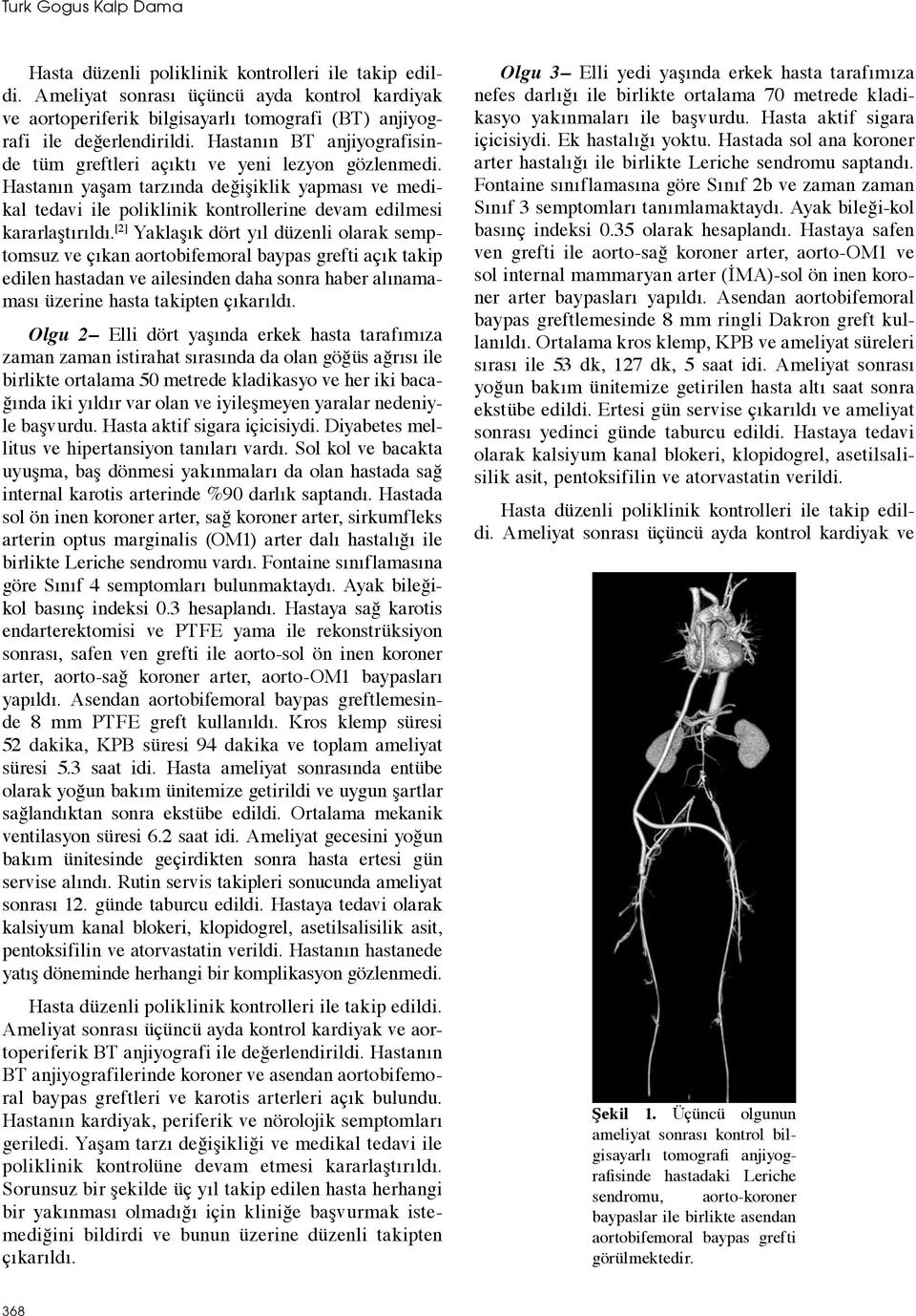 [2] Yaklaşık dört yıl düzenli olarak semptomsuz ve çıkan aortobifemoral baypas grefti açık takip edilen hastadan ve ailesinden daha sonra haber alınamaması üzerine hasta takipten çıkarıldı.