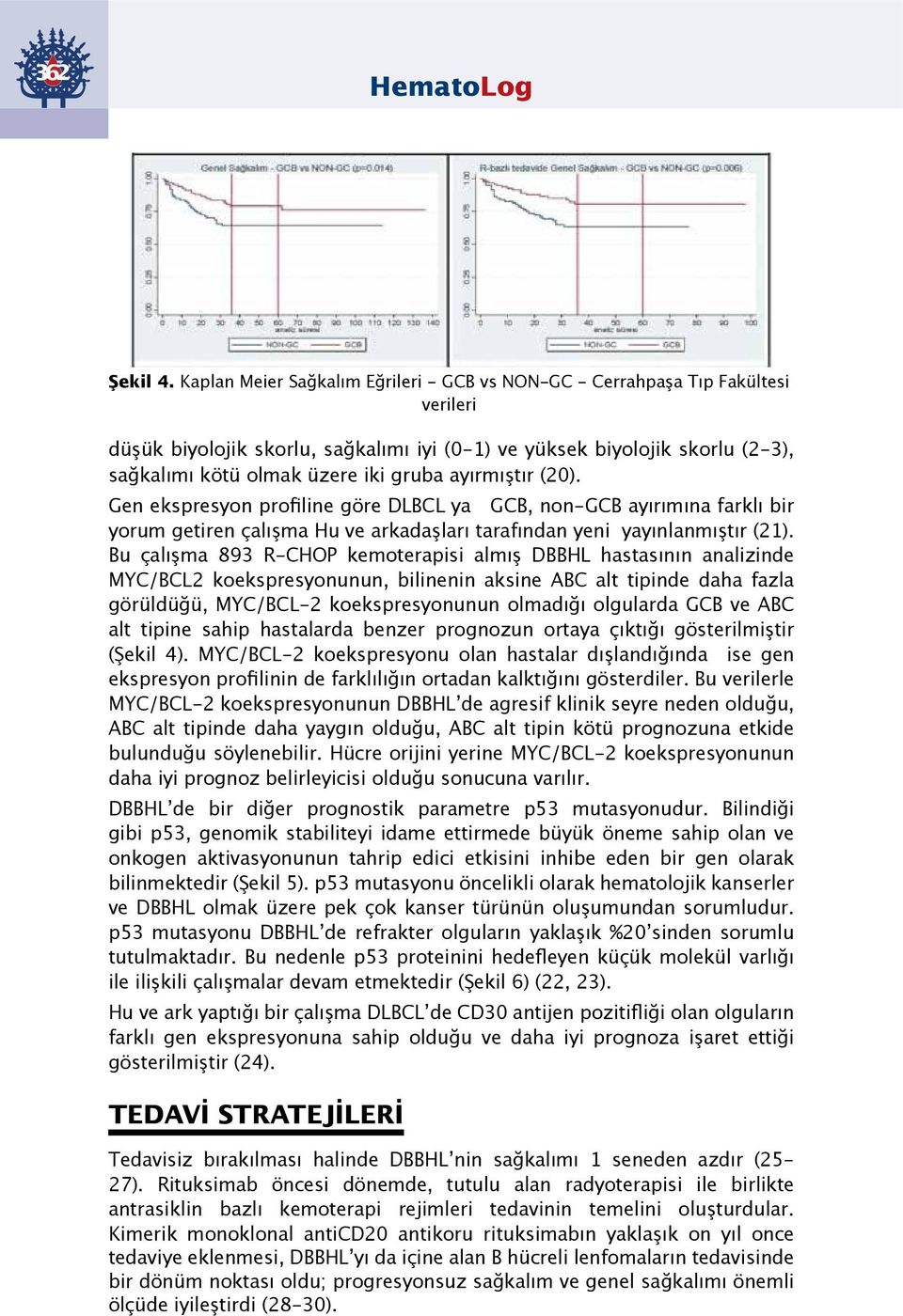 ayırmıştır (20). Gen ekspresyon profiline göre DLBCL ya GCB, non-gcb ayırımına farklı bir yorum getiren çalışma Hu ve arkadaşları tarafından yeni yayınlanmıştır (21).