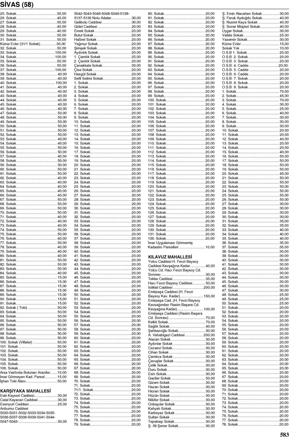 Sokak... 40,00 46. Sokak... 40,00 47. Sokak... 50,00 48. Sokak... 50,00 49. Sokak... 50,00 50. Sokak... 50,00 51. Sokak... 50,00 52. Sokak... 50,00 53. Sokak... 40,00 54. Sokak... 40,00 55. Sokak... 50,00 56.