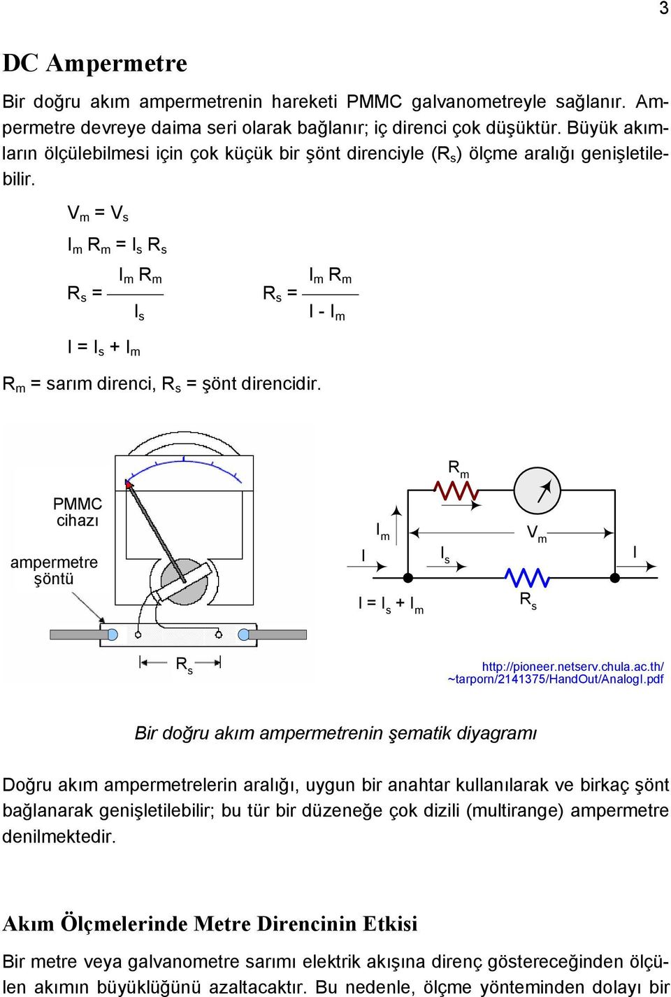 V m = V s I m R m = I s R s I R R = s I R R s = I - I m m m m m I s I = I s + I m R m = sarım direnci, R s = şönt direncidir.