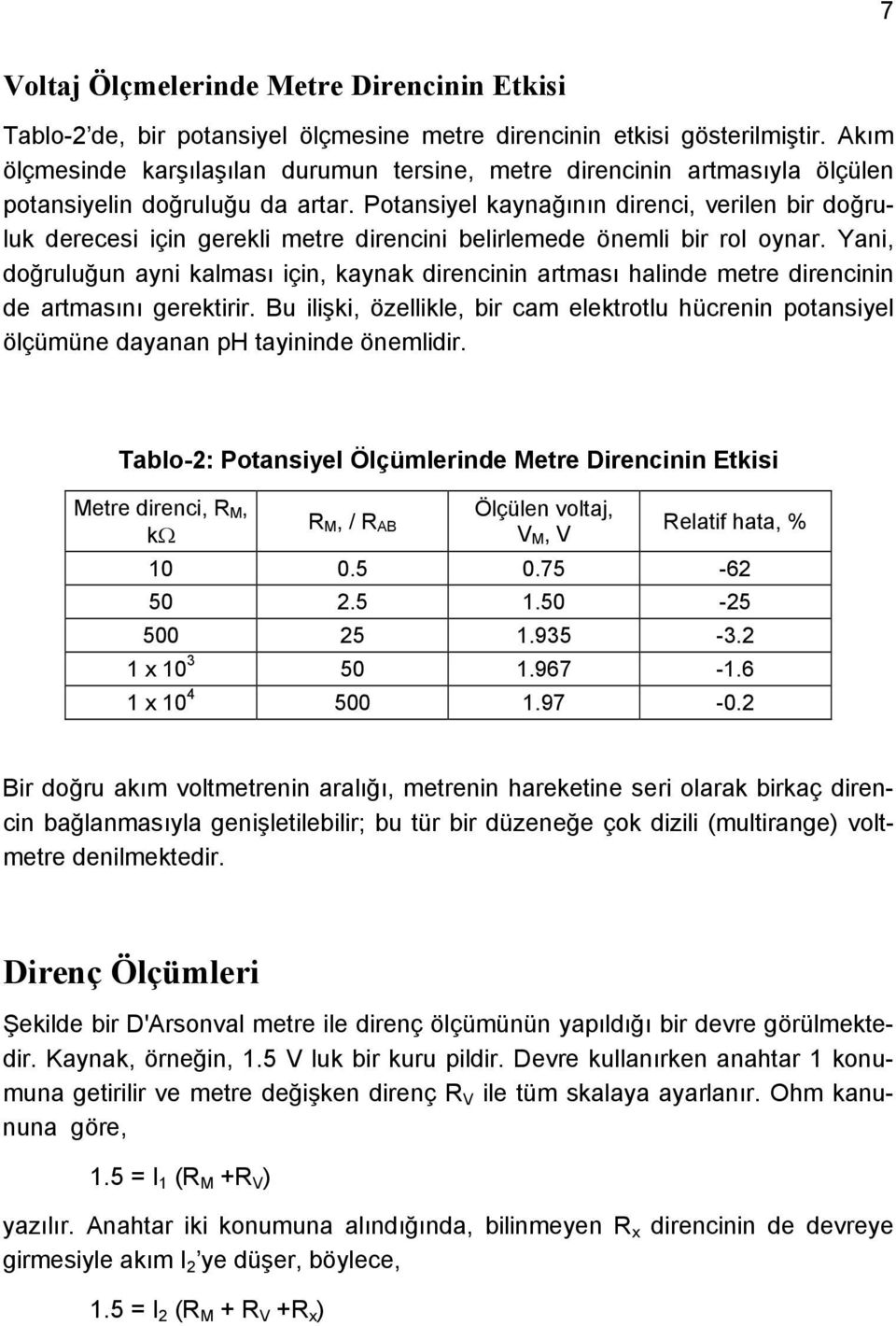 Potansiyel kaynağının direnci, verilen bir doğruluk derecesi için gerekli metre direncini belirlemede önemli bir rol oynar.