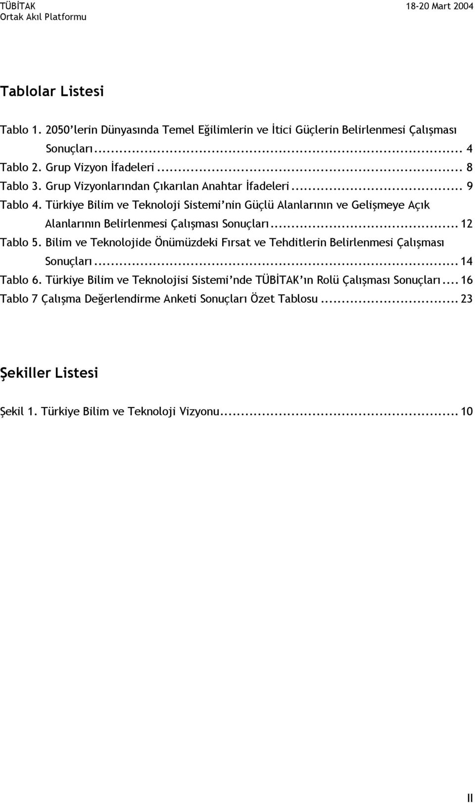 Türkiye Bilim ve Teknoloji Sistemi nin Güçlü Alanlarının ve Gelişmeye Açık Alanlarının Belirlenmesi Çalışması Sonuçları... 12 Tablo 5.