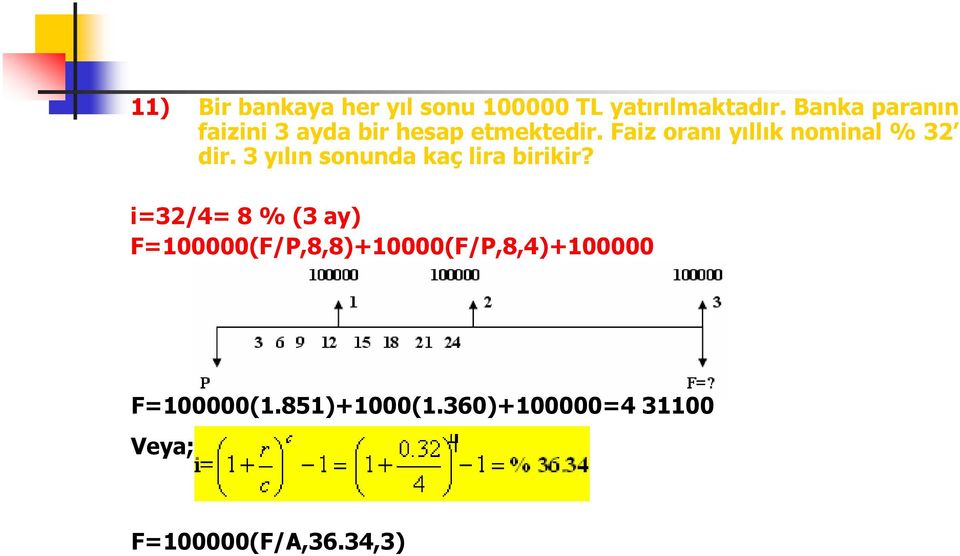 Faiz oranı yıllık nominal % 32 dir. 3 yılın sonunda kaç lira birikir?