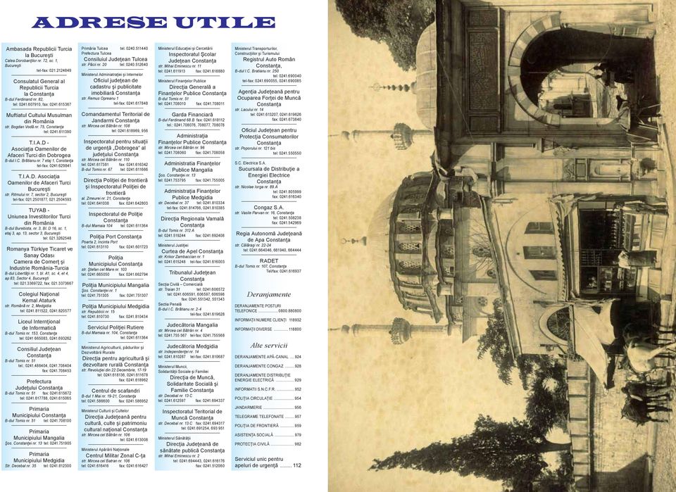 C. Brătianu nr. 7 etaj 1, Constanţa tel-fax: 0241.629841 T.I.A.D. Asociaţia Oamenilor de Afaceri Turci Bucureşti str. Ritmului nr. 7, sector 2, Bucureşti tel-fax: 021.2501877, 021.