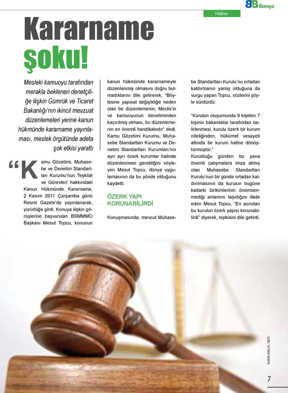 adeta şok etkisi yarattı K amu Gözetimi, Muhasebe ve Denetim Standartları Kurumu nun Teşkilat ve Görevleri hakkındaki Kanun Hükmünde Kararname, 2 Kasım 2011 Çarşamba günü Resmi Gazete de