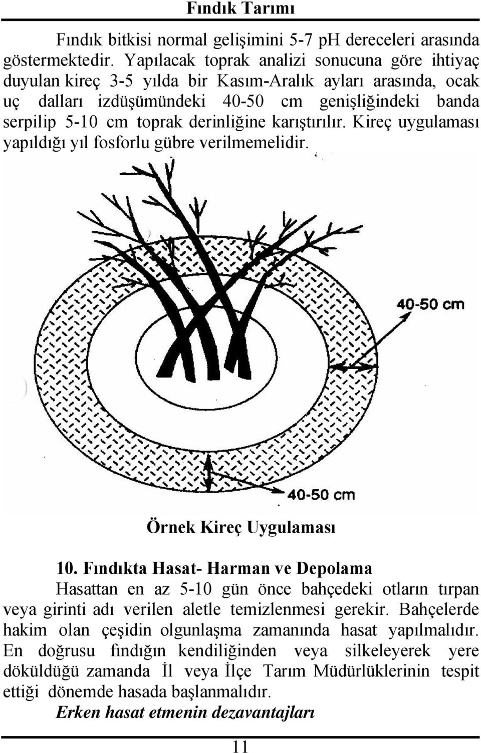 derinliğine karıştırılır. Kireç uygulaması yapıldığı yıl fosforlu gübre verilmemelidir. Örnek Kireç Uygulaması 10.