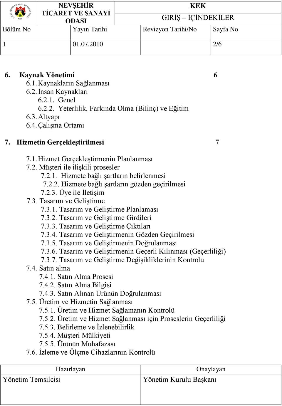 2.3. Üye ile İletişim 7.3. Tasarım ve Geliştirme 7.3.1. Tasarım ve Geliştirme Planlaması 7.3.2. Tasarım ve Geliştirme Girdileri 7.3.3. Tasarım ve Geliştirme Çıktıları 7.3.4.