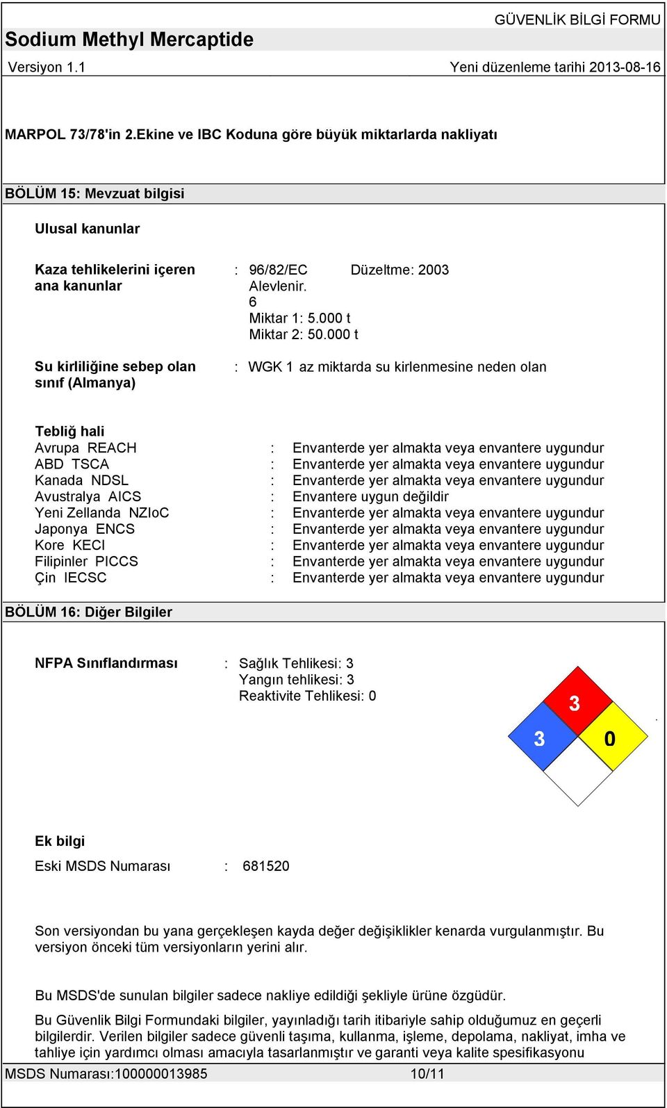 2003 Alevlenir. 6 Miktar 1: 5.000 t Miktar 2: 50.