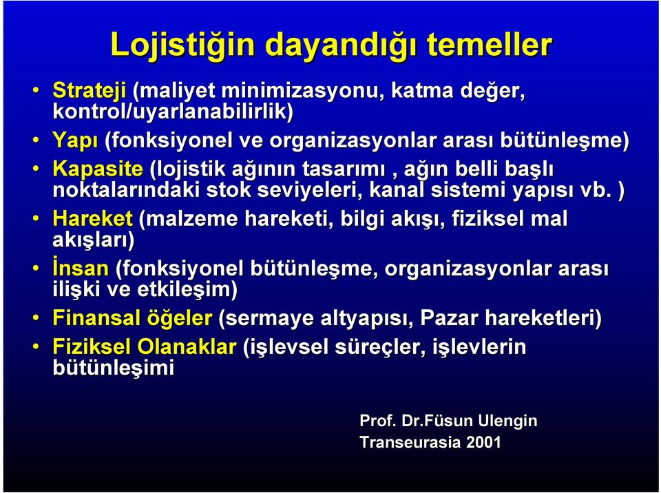 ) Hareket (malzeme hareketi, bilgi akışı, fiziksel mal akışları) İnsan (fonksiyonel bütünleşme, organizasyonlar arası ilişki ve etkileşim)