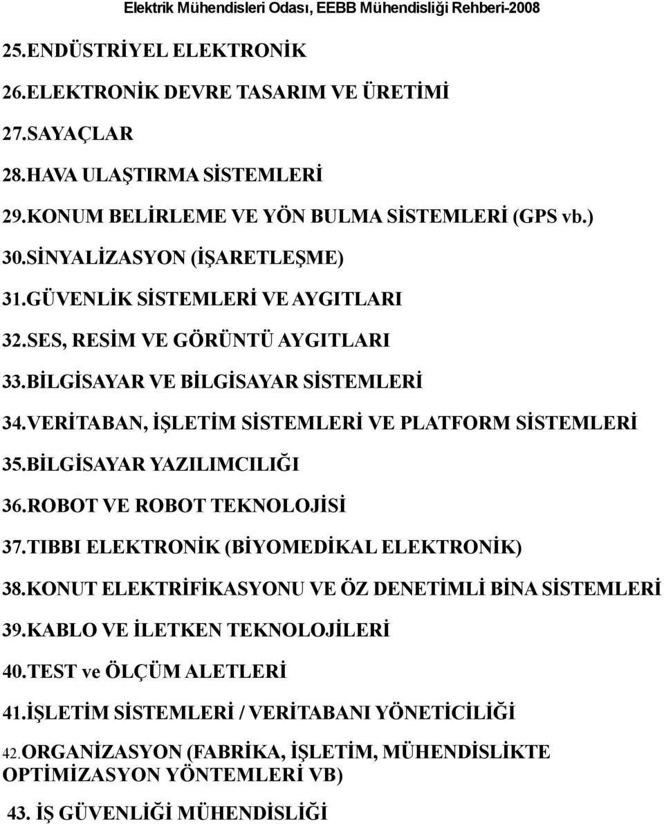 VERİTABAN, İŞLETİM SİSTEMLERİ VE PLATFORM SİSTEMLERİ 35.BİLGİSAYAR YAZILIMCILIĞI 36.ROBOT VE ROBOT TEKNOLOJİSİ 37.TIBBI ELEKTRONİK (BİYOMEDİKAL ELEKTRONİK) 38.