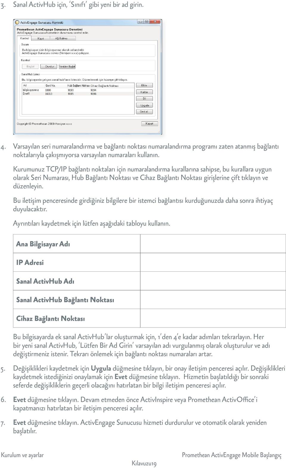 Kurumunuz TCP/IP bağlantı noktaları için numaralandırma kurallarına sahipse, bu kurallara uygun olarak Seri Numarası, Hub Bağlantı Noktası ve Cihaz Bağlantı Noktası girişlerine çift tıklayın ve