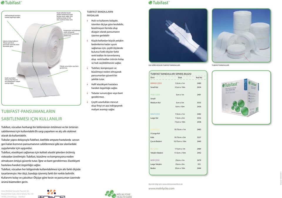 TUBIFAST BANDAJLARIN FAYDALARI Hızlı ve kullanımı kolaydır, istenilen ölçüye göre kesilebilir, büzülmeyen formda olup düzgün olarak pansumanın üzerine gerilebilir Çabuk ve kolay kullanım:.